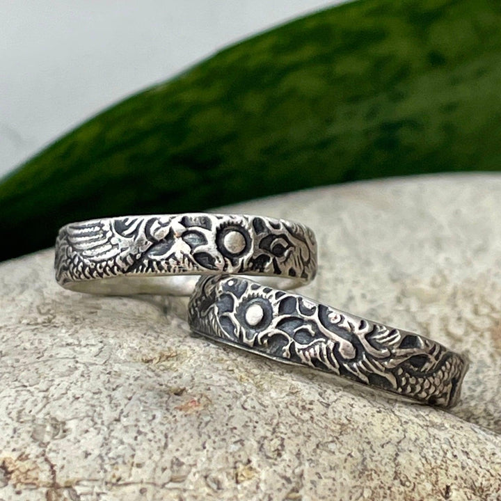 cremation ring with dragon and phoenix