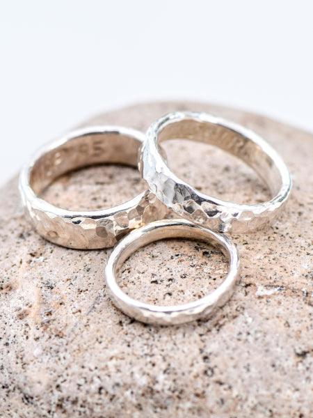 Sterling silver memorial ring with hammered finish