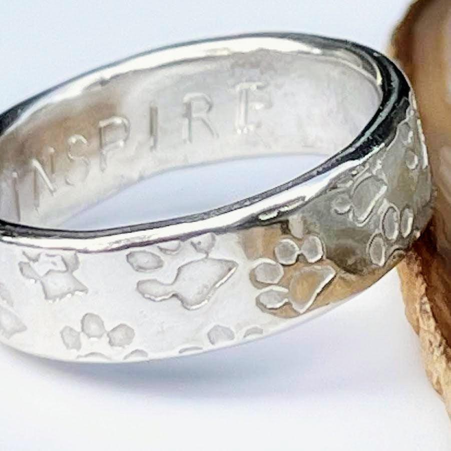 paw print cremation ring in sterling silver